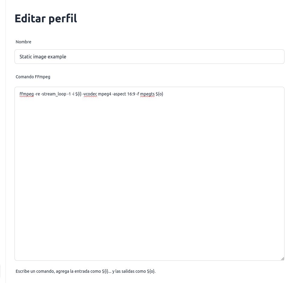 Añadir perfil para transmitir imágenes estáticas