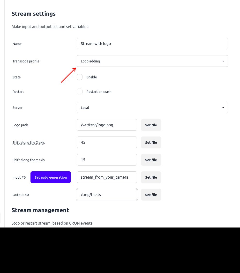 Specify logo and add it to stream