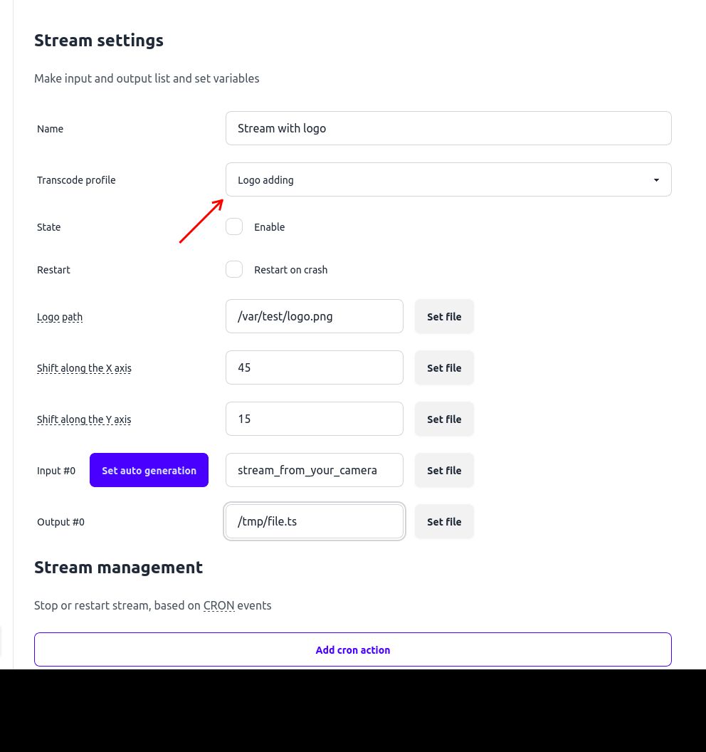 Specify logo and add it to stream
