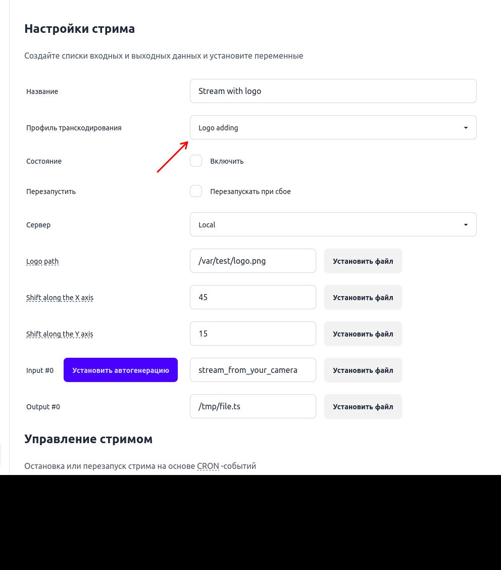 Указание логотипа и добавление его на стрим