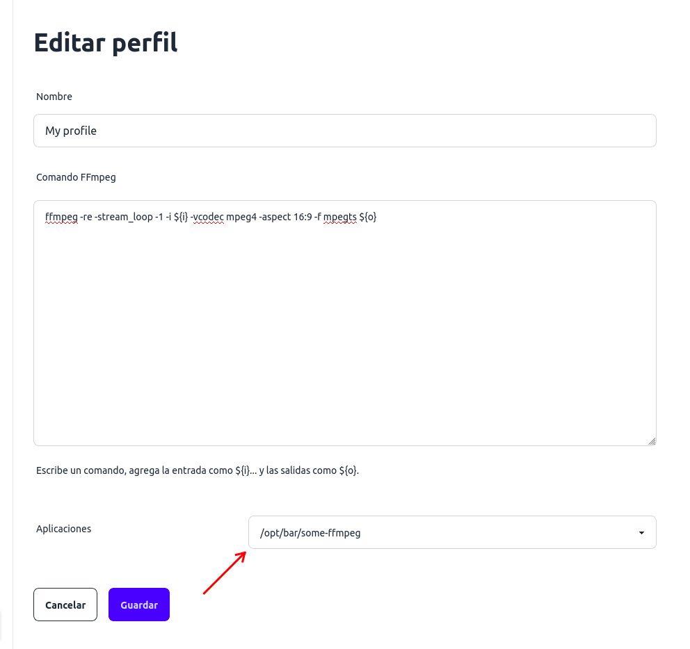 Especificar FFmpeg alternativo en Perfil