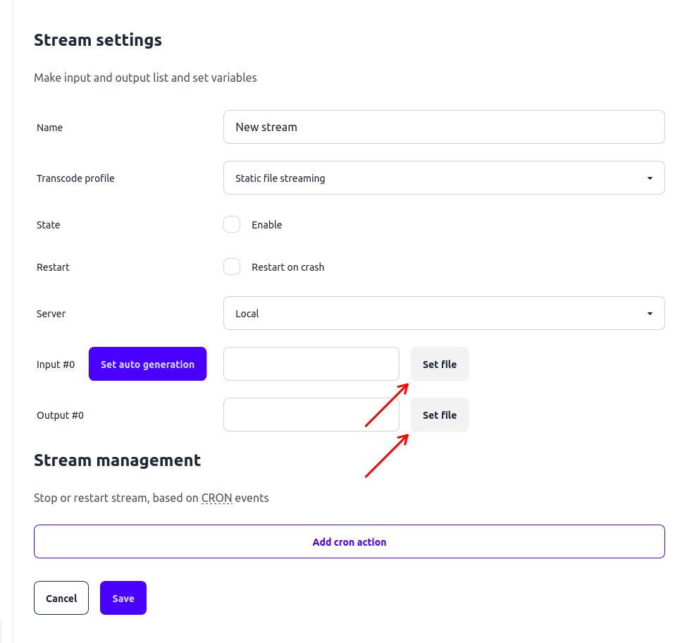 Click Set file next to the Input field