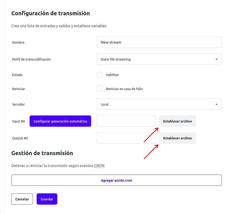 Haga clic en Establecer archivo junto al campo Input.
